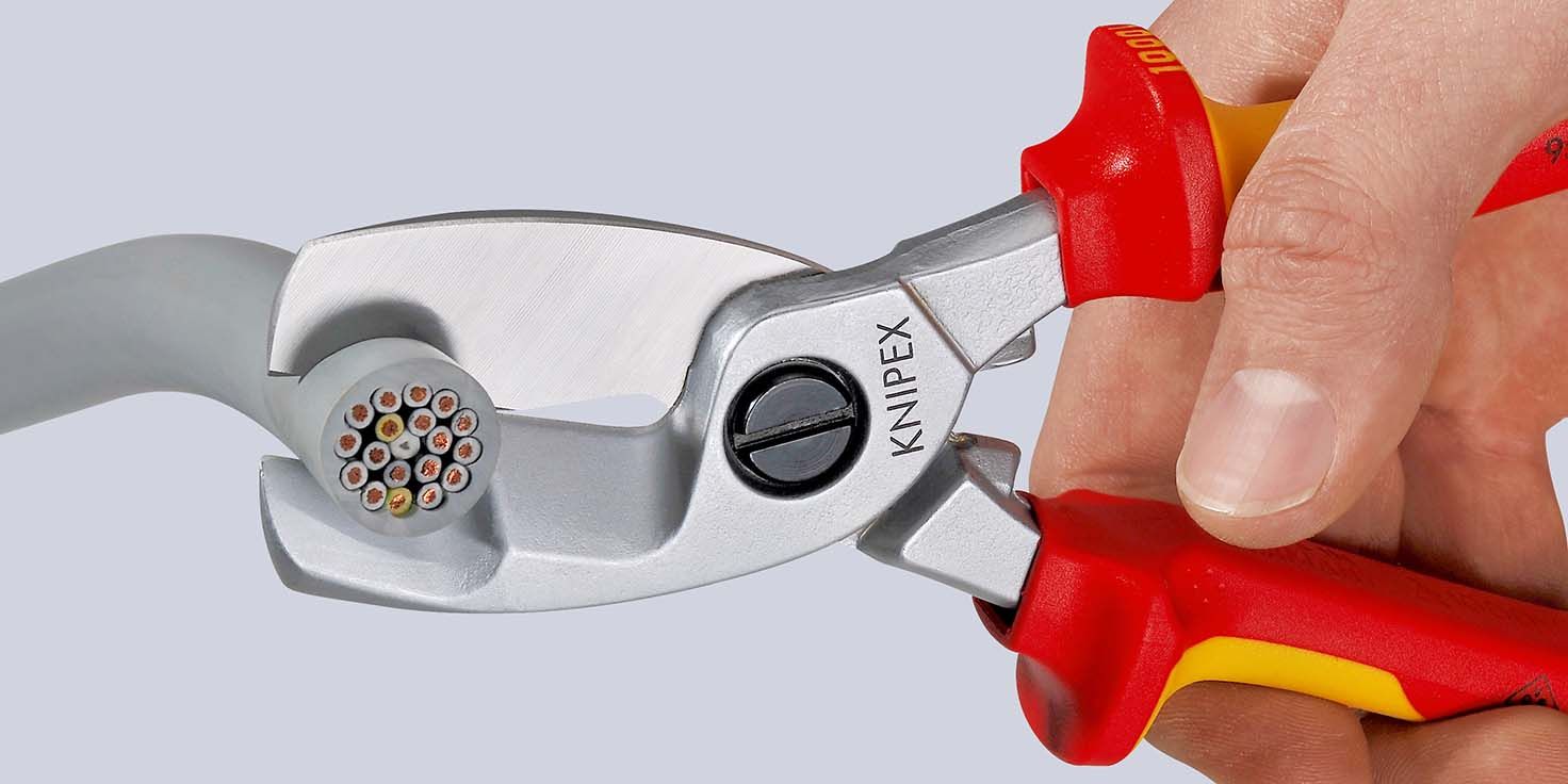 KNIPEX Kabelschere mit Doppelschneide isoliert mit Mehrkomponenten-Hüllen,
