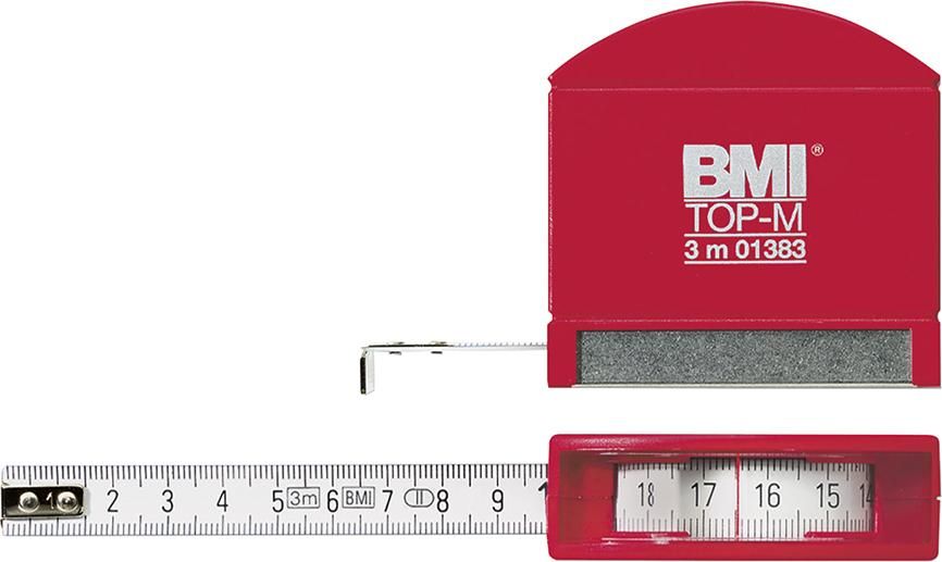Taschenbandmaß 406 TOP M 3mx13mm weiß Sichtfensterund Edelstahlsohle BMI