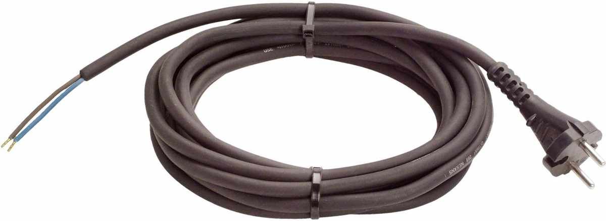 Bohrmaschinen-Anschlussleitung 5m H05RN-F 2x1,0 sw Konturenstecker und ca.50mm abgemantelt mit AEH