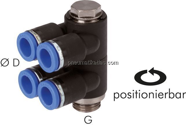 Steck-Mehrfachverteiler, 6-fach R 1/8"-4mm, IQS-Standard